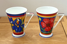 2x Zaunkönig Summerfield Bone China Tassen Becher Clarice Cliff Stil Art Deco sehr guter Zustand