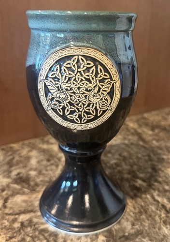 Handmade Goblet. Celtic Knot With Dragons. Pottery. Renaissance Festival.