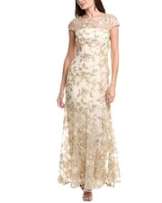 Adrianna Papell Floral Embroidered Godet Gown Women's Brown 10