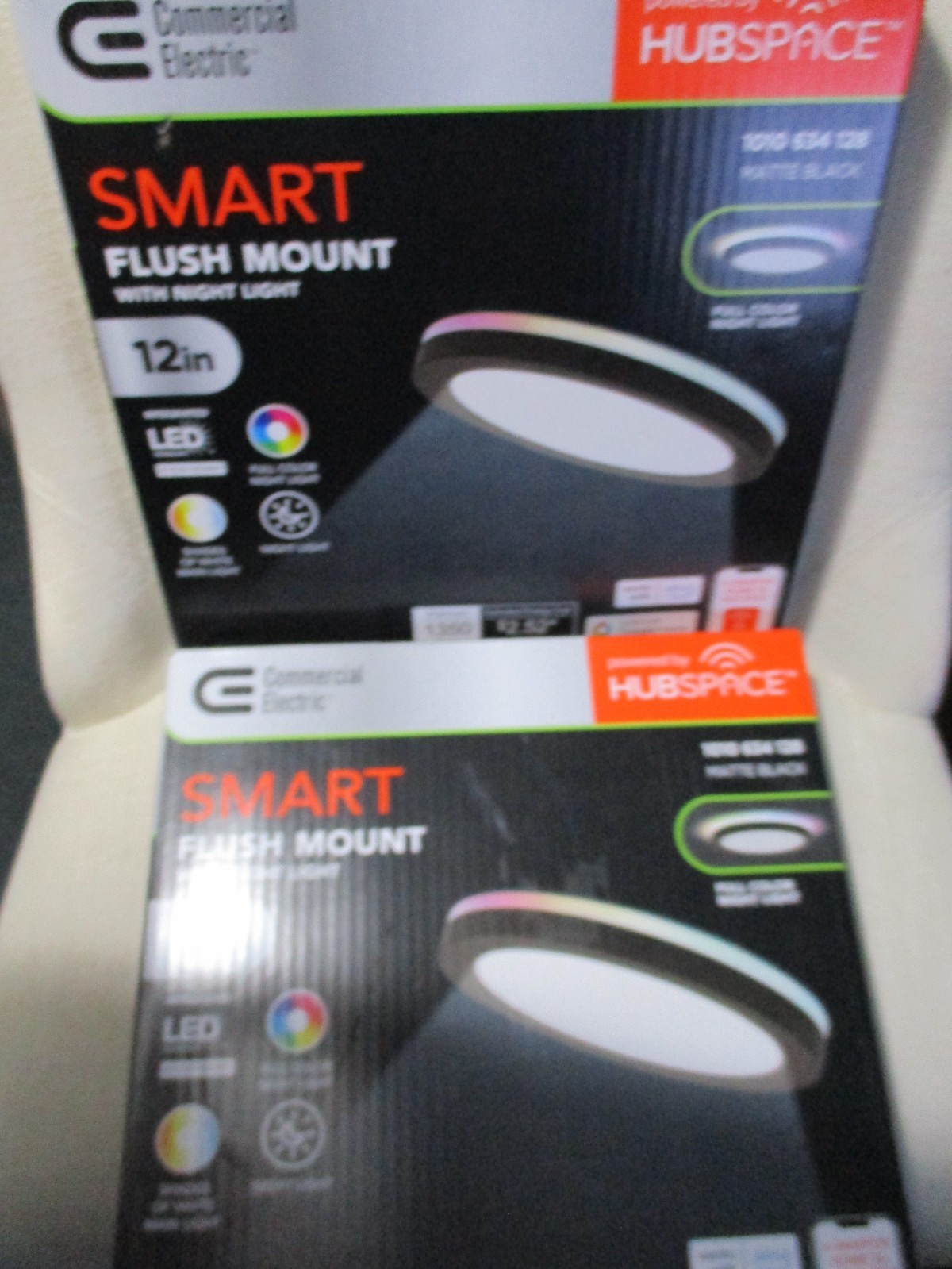 2 pk CE 12 in. LED Flush Mount Smart CCT RGB Matte Black w/ Night Light Hubspace