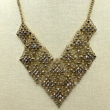 Charming Charlie Gold Tone Rhinestone Filigree Bib Necklace Floral Collar Gift