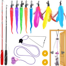 Cat Toys Interactive for Indoor Cats,2Pcs Retractable Cat Wand,9Pcs Teaser
