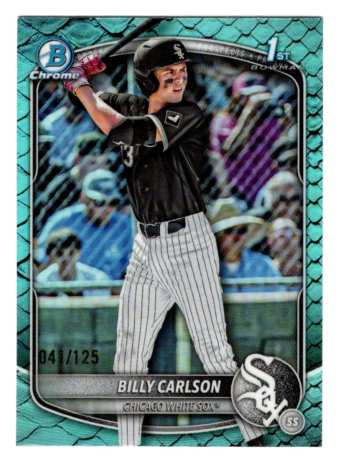 Billy Carlson 2025 Bowman Chrome Draft 1st Year Aqua Reptilian Refractor 41/125