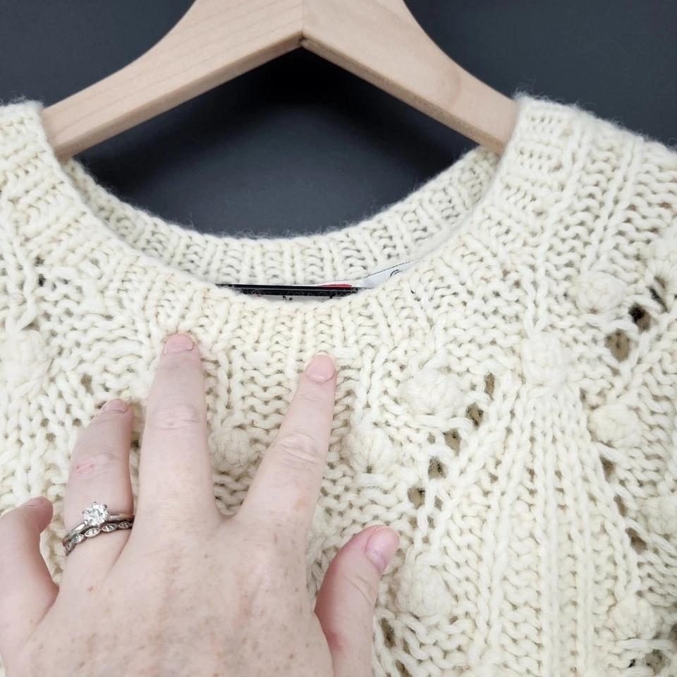VTG Talbots Womens 100% Wool Sweater Size M Cream Bauble Open Knit Preppy - Image 4 of 4