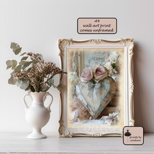 Shabby Chic, Heart, Wall Art, Romantic, French Decor, Roses, Bedroom, A4 Print