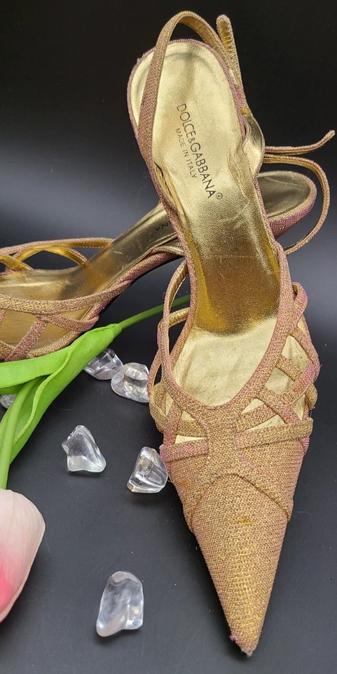Tacones Dolce Gabbana Slingback Iridiscente Oro Rosa Talla 38 Foto 4 de 4