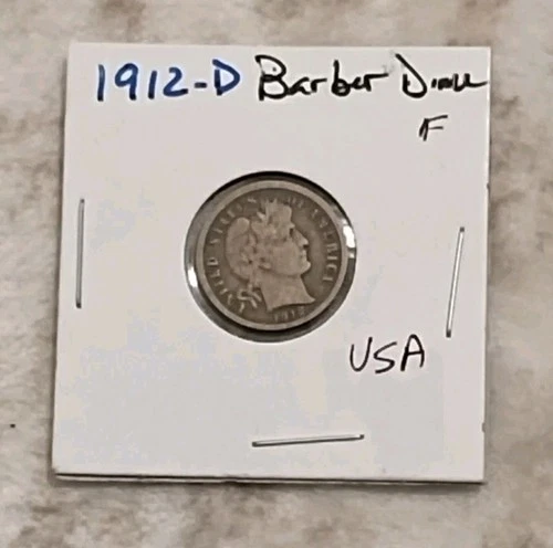 USA 10c ~* Barber Dime 1912-D ~* F ~ Silver Coin.