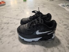 Nike Air max 90 Kids Black Leather Sneakers 7C CD6868-001 Lace Up Athletic