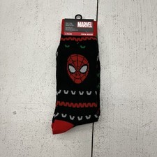 Marvel Black Spider Man Print 2 Pairs Crew Socks Mens Size 6-12 NEW