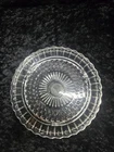 Vintage Federal Glass Co Footed Cake Plate Clear Dots Panels Sunburst 11 3/8"