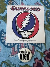 1976 Grateful Dead Steal Your Face Mini Poster & 1980 Button -I&rsquo;d Rather Be High