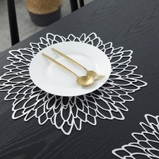Floral PVC Placemat 38x38cm Gold Silver Finish European Design Heat Resistant
