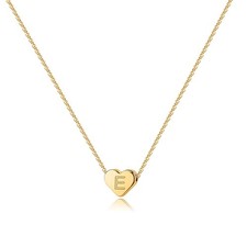 Small Initial E Necklace for Girls, Dainty 14K-Gold-Plated Heart Initial Necklac