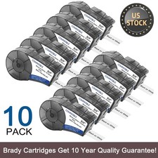 10PK For Brady BMP21-PLUS M21-750-595 Vinyl Label Cartridge Black/White 3/4