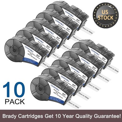 10PK For Brady BMP21-PLUS M21-750-595 Vinyl Label Cartridge Black/White 3/4''x21'