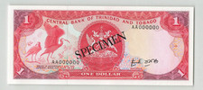 TRINIDAD & TOBAGO 1 Dollar 1985, P-36as SPECIMEN, UNC, Sign: Bobb, Rare Type. F9
