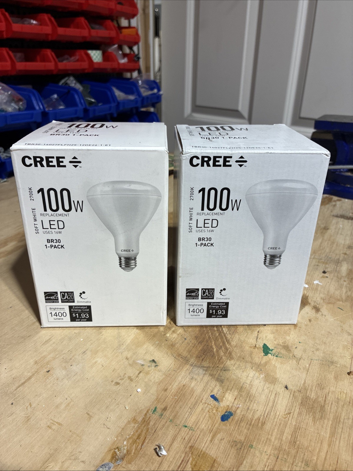 (2) Cree 100W Equivalent Soft White (2700K)BR30 Dimmable Light Quality LED Bulbs