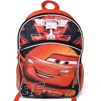 Large Backpack - Disney Cars McQueen Half Moon w/Front Pocket 16'' School Bag NEW