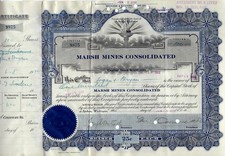 Marsh Mines Consolidated, Washington, 1922 (100 Shares) + Tax-Marken