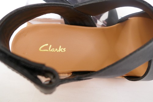 CLARKS KIMMEI CORK BLACK LEATHER/LEATHER LINED CROSS STRAP WEDGE SANDALS UK 3STD - Picture 13 of 16