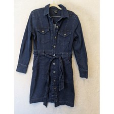 Joe Fresh Denim Shirt Dress Women's Medium Dark Wash Belted Utility