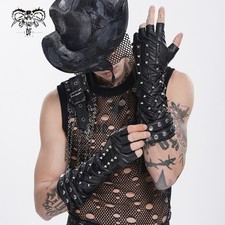 Devil Fashion Unisex Gothic Studded Leather Gloves Rock Biker Rocker Arm Warmers