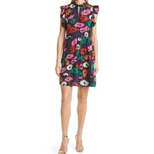 Milly Ruffle Layla Poppy Print Mini Dress Black Multi Dress Size Medium