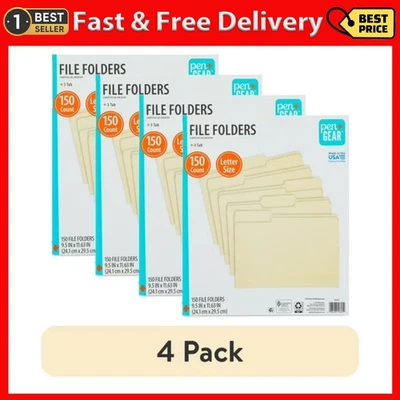 SMEAD MANUFACTURING (4 Pack) Pen+Gear File Folders, Letter, Manila, 1/3 Cut, 150 Count