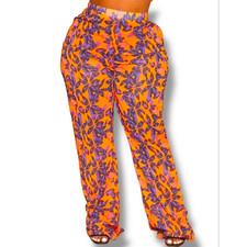 PrettyLittleThing Plus Orange Print Beach Flares Pants US 16 NWT