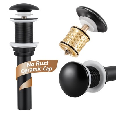 Ceramic Cap Bathroom Sink Drain No Overflow, Black Pop Up Drain Sink Drain St...