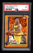 2025-26 TOPPS CHROME TJ MCCONNELL 1ST YR ORANGE REFRACTOR PACERS #24/25 PSA 9!