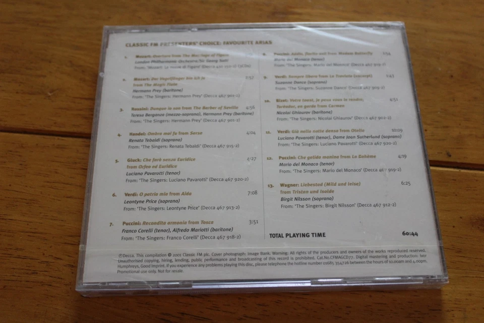 Favourite Arias CD Classic FM Presenters Opera Pavarotti Sutherland Domingo New Foto 2 de 2