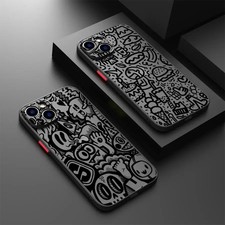 Black Graffiti iPhone Case 16 15 14 13 12 Pro Max 11 Shockproof Matte Luxury New