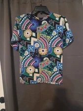 Petite Sophisticate Multicolor Abstract Blouse, Women's PM 6 Floral Blouse, Vtg