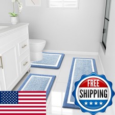 OLANLY 3-Piece Bathroom Rugs Set Blue 47"x20" 24"x16" 24"x20"
