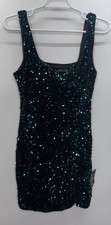 Lulus NWT Seeing Sparkles Velvet Sequin Square Neck Mini Dress Green Whimsigoth