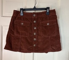 American Eagle Rust Button Front Corduroy Hi Rise A-Line Skirt 6
