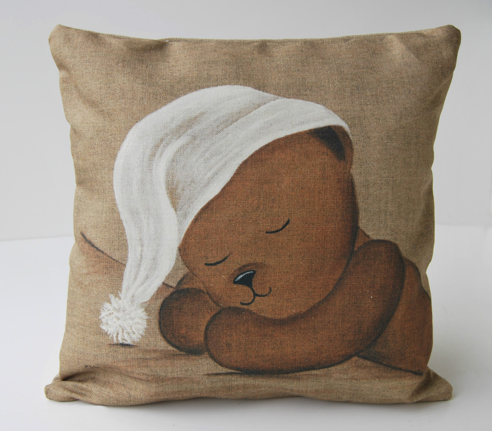 Housse de coussin motif nounours dormeur taie décorative shabby chic rétro vintage