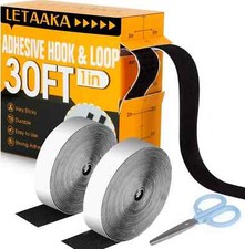 30Ft x 1 Inch Hook and Loop Strips with Adhesive - Heavy Duty Double Rolls