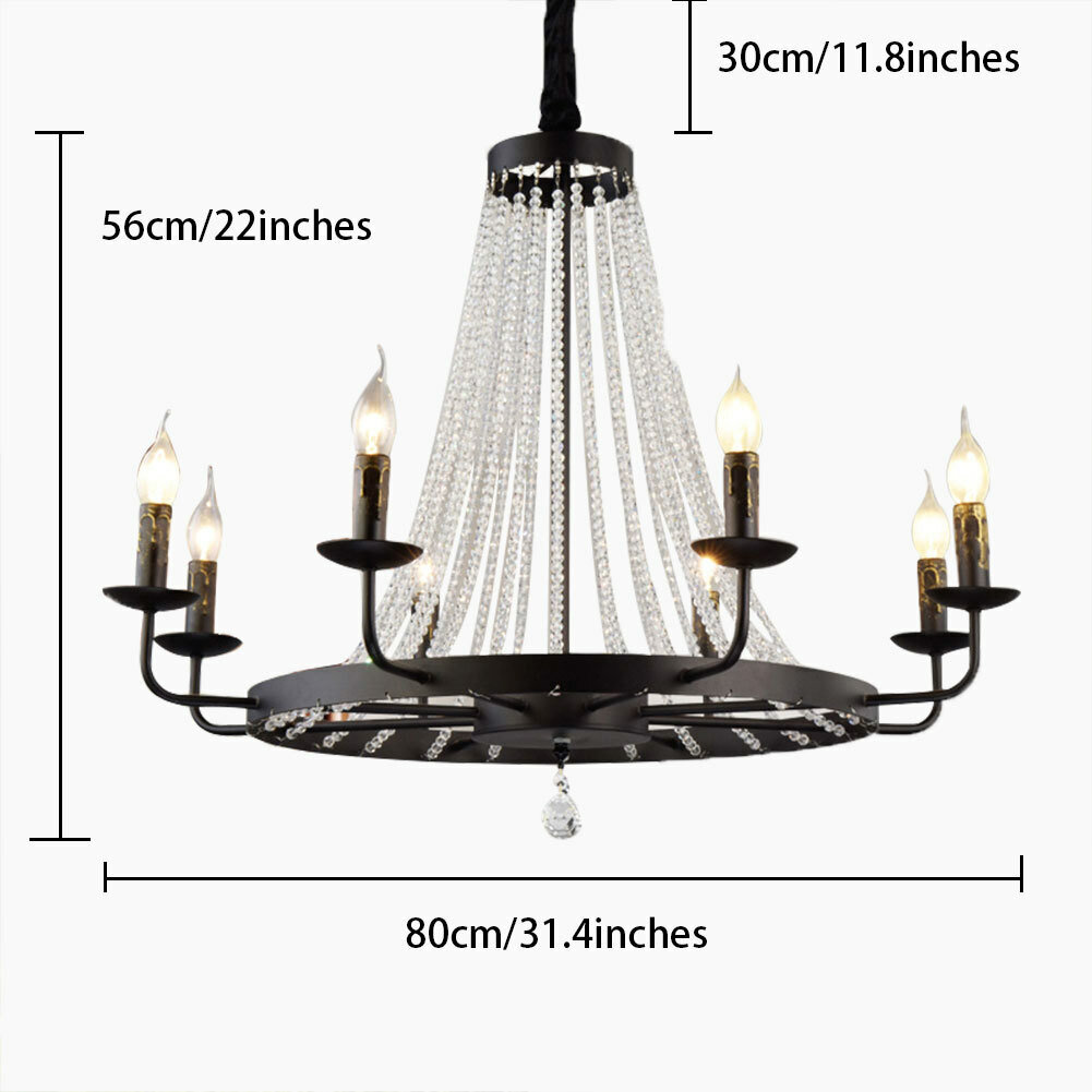 31.4" LED Postmodern Round Black Crystal Chandelier Pendant Lighting Fixture New