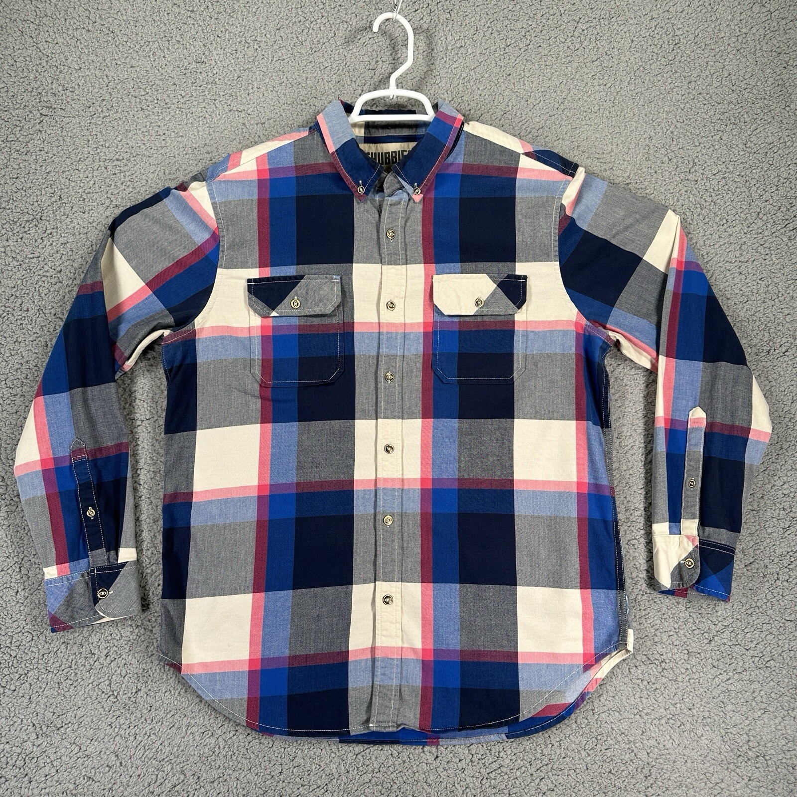Chubbies Mens Large Flannel Shirt Blue Gray Pink Plaid Button Down-image
