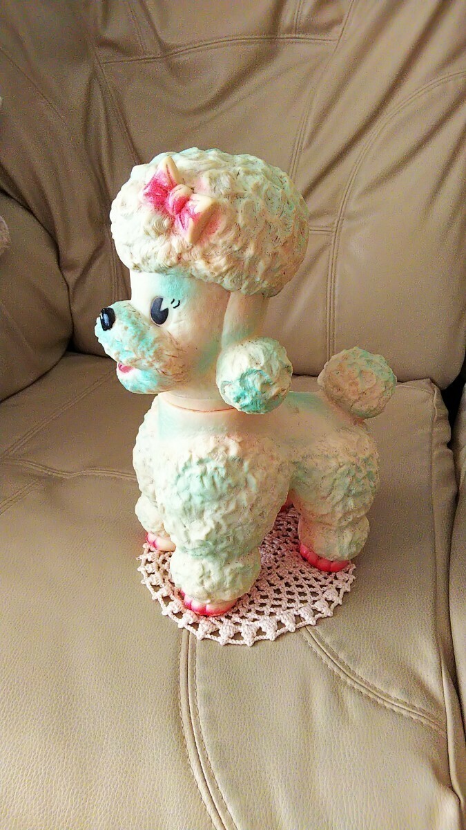 Vintage 1960s Sun Rubber Poodle Dog Toy and Rushton Pooh Doll Xmas Beauty