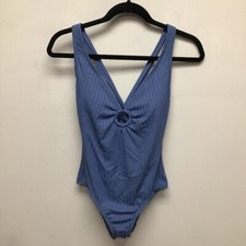 Kona Sol Womens Medium Coverage One Piece Swimsuit Blue Cut Out V Neck Tie M New
