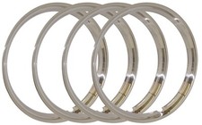 Chevy Ford 16 Inch Ribbed Trim Rings Set Of 4 Polished Stainless 16-18303-r4k