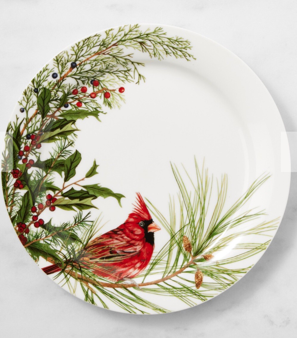 Williams Sonoma Woodland Berry Cardinal Dinner Plates Set of 4 NEW
