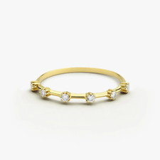 14k Solid Yellow Gold 6 Diamond Half Eternity Diamond Ring, Diamond Stack Ring