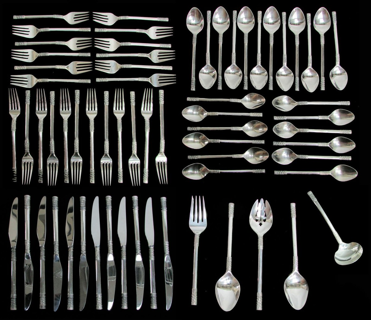 WALLACE AEGEAN WEAVE STERLING SILVER 65 PIECES 12 PLACE FLATWARE