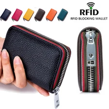 RFID Blocking Women Men Zip Leather Wallet Credit Card Holder Card Case Mini Bag