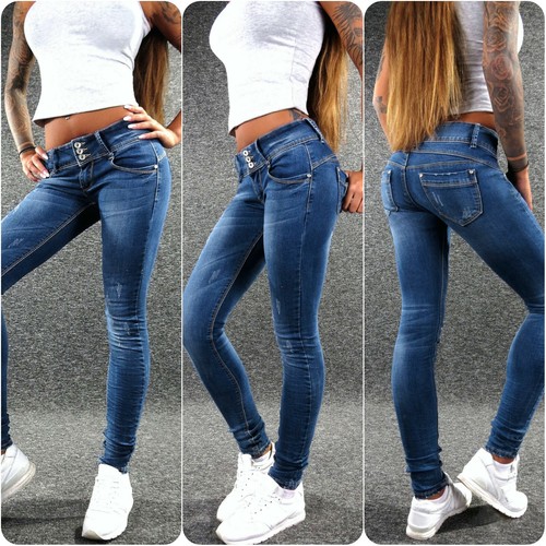 HAILYS Jeans Stretch Camila D-Blue XS S M L XL XXL Donna Sexy Magro a Vita  Bassa | eBay
