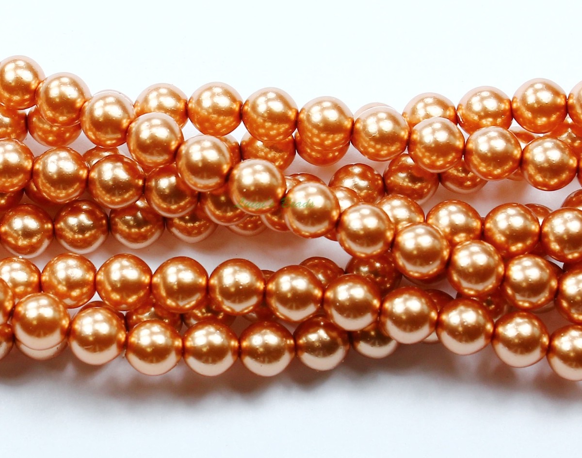 50 Burnt Orange CZECH Glass Pearl Coated Round Beads 6mm